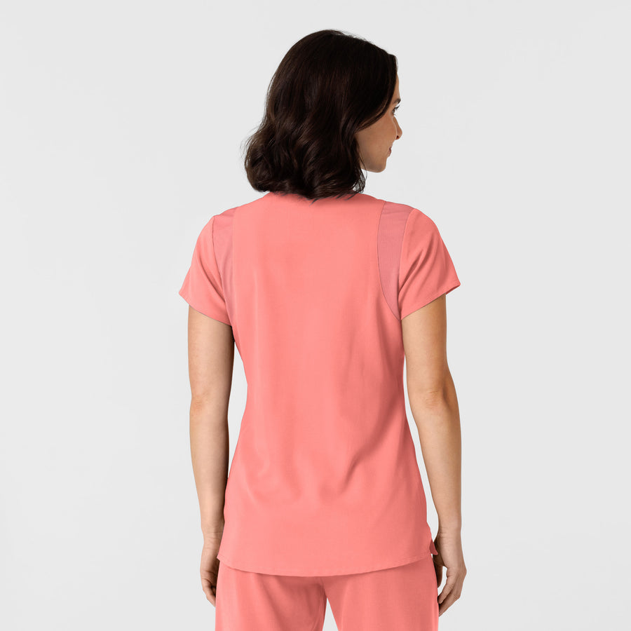 Nova Women's Flex-n-Reach Shoulder Panel V-Neck Scrub Top Paradise Pink back view