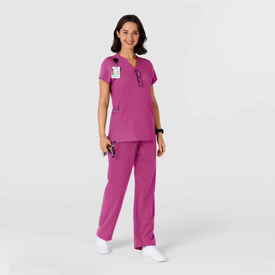 Nova Women's Flex-n-Reach Shoulder Panel V-Neck Scrub Top Raspberry full scrub set