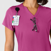 Nova Women's Flex-n-Reach Shoulder Panel V-Neck Scrub Top Raspberry side detail 1