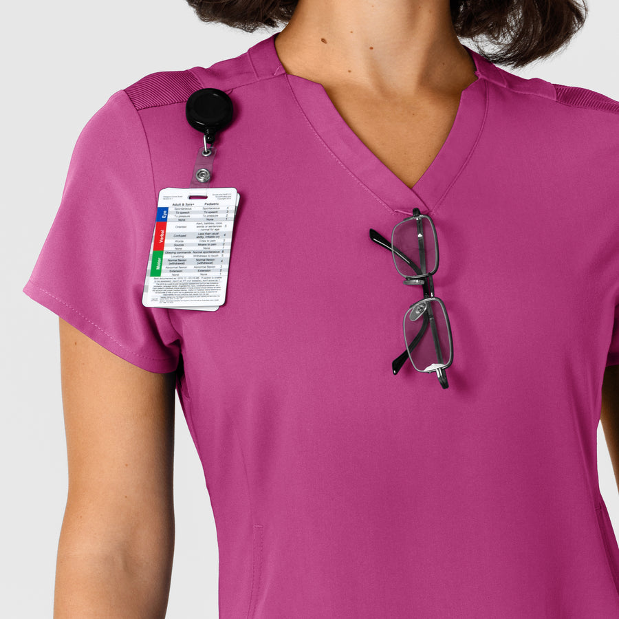Nova Women's Flex-n-Reach Shoulder Panel V-Neck Scrub Top Raspberry side detail 1