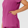 Nova Women's Flex-n-Reach Shoulder Panel V-Neck Scrub Top Raspberry hemline detail