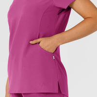 Nova Women's Flex-n-Reach Shoulder Panel V-Neck Scrub Top Raspberry hemline detail
