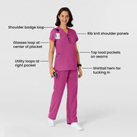 Nova Women's Flex-n-Reach Shoulder Panel V-Neck Scrub Top - Raspberry pink scrub set