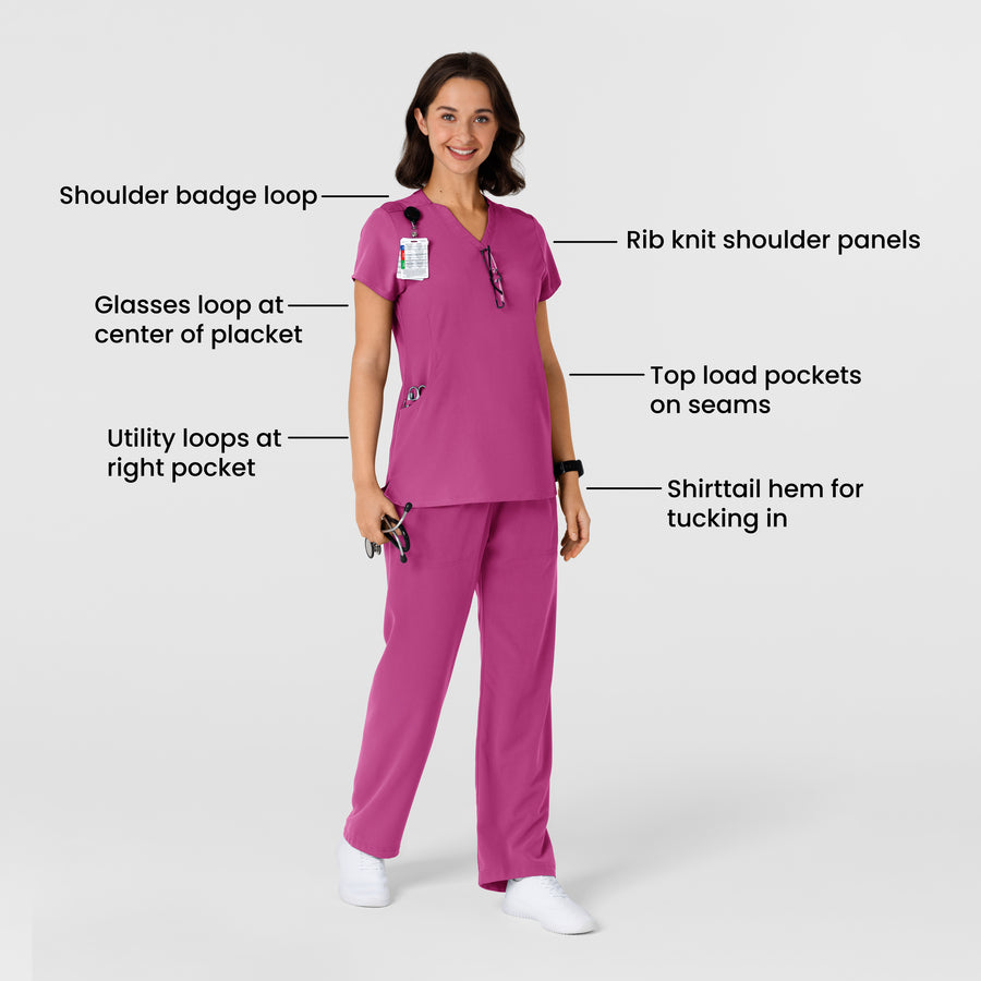 Nova Women's Flex-n-Reach Shoulder Panel V-Neck Scrub Top - Raspberry pink scrub set