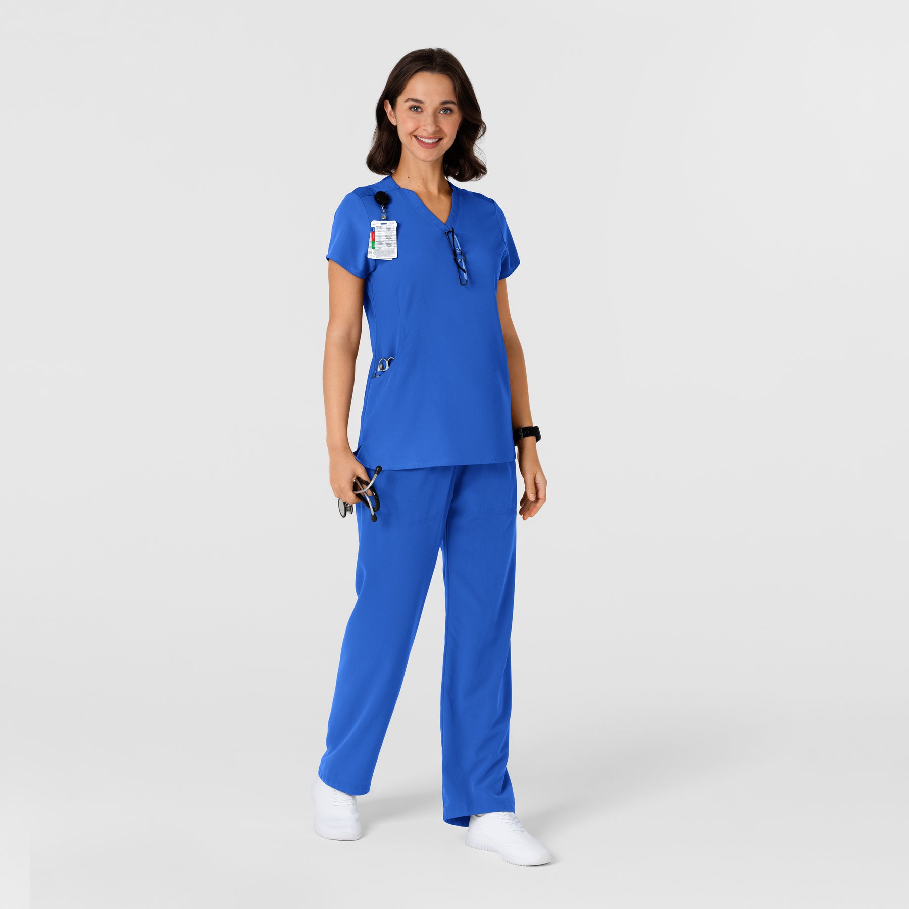 Nova Women's Flex-n-Reach Shoulder Panel V-Neck Scrub Top Royal full scrub set