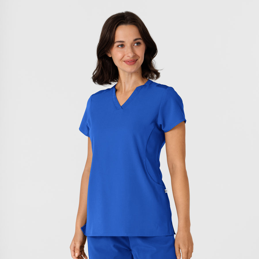 Nova Women's Flex-n-Reach Shoulder Panel V-Neck Scrub Top Royal side view