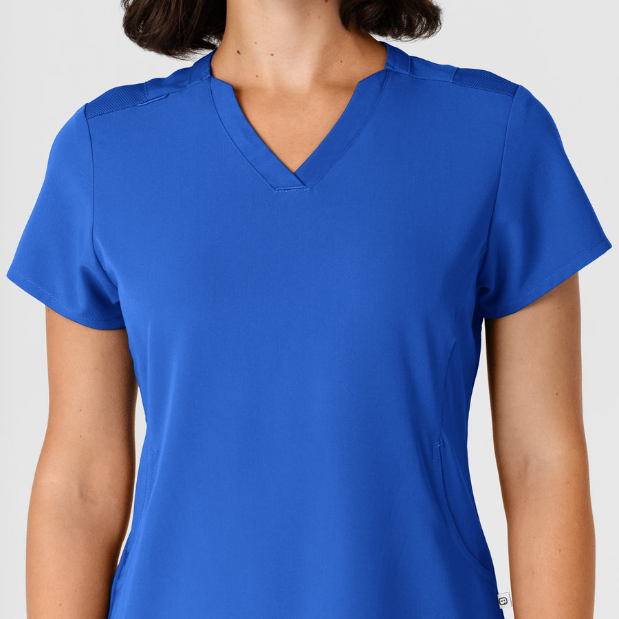 Nova Women's Flex-n-Reach Shoulder Panel V-Neck Scrub Top Royal front detail