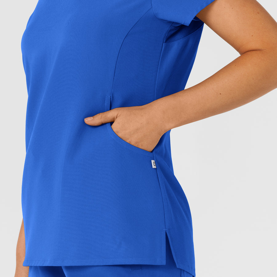 Nova Women's Flex-n-Reach Shoulder Panel V-Neck Scrub Top Royal hemline detail