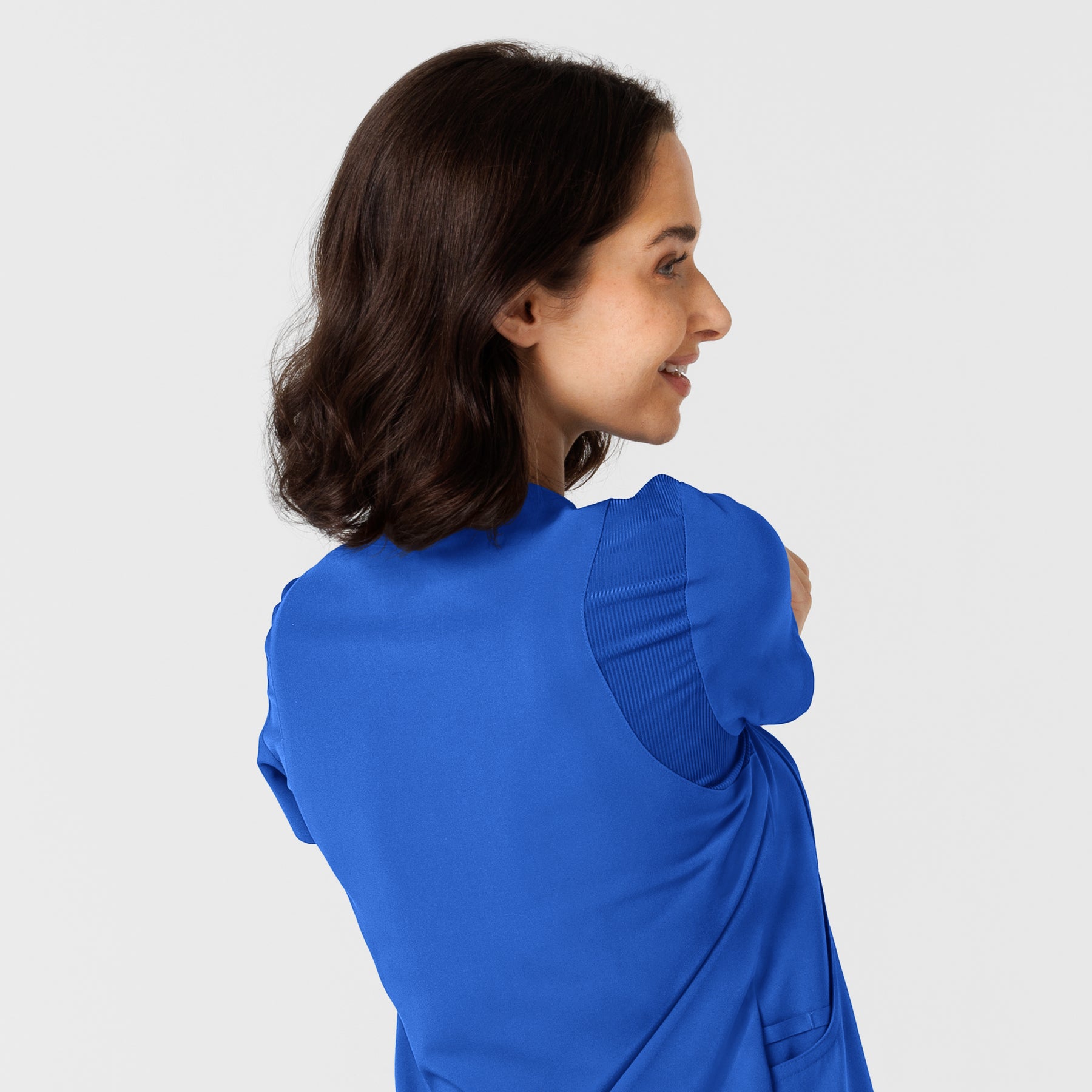 Nova Women's Flex-n-Reach Shoulder Panel V-Neck Scrub Top Royal back detail