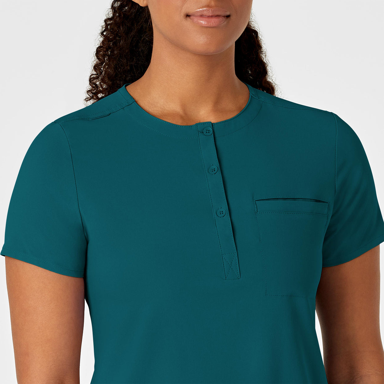 RENEW Women's Mandarin Collar Tuck-In Scrub Top Caribbean Blue side view