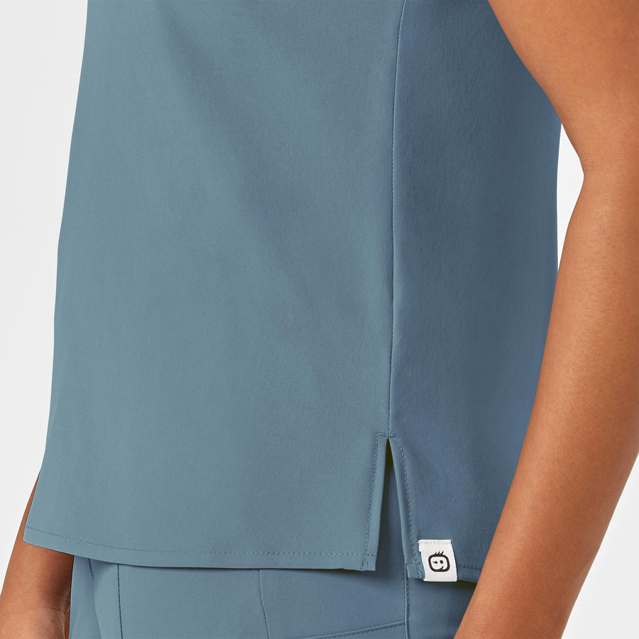 RENEW Women's Mandarin Collar Tuck-In Scrub Top Elemental Blue side detail 2