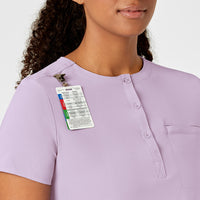 RENEW Women's Mandarin Collar Tuck-In Scrub Top Pastel Lilac front detail