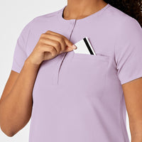 RENEW Women's Mandarin Collar Tuck-In Scrub Top Pastel Lilac side detail 1