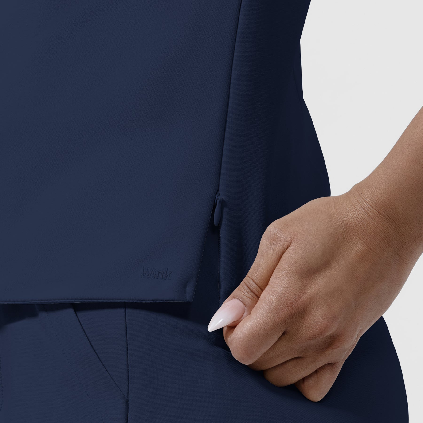 BLK Women’s Ruched Blouse Navy side detail 1