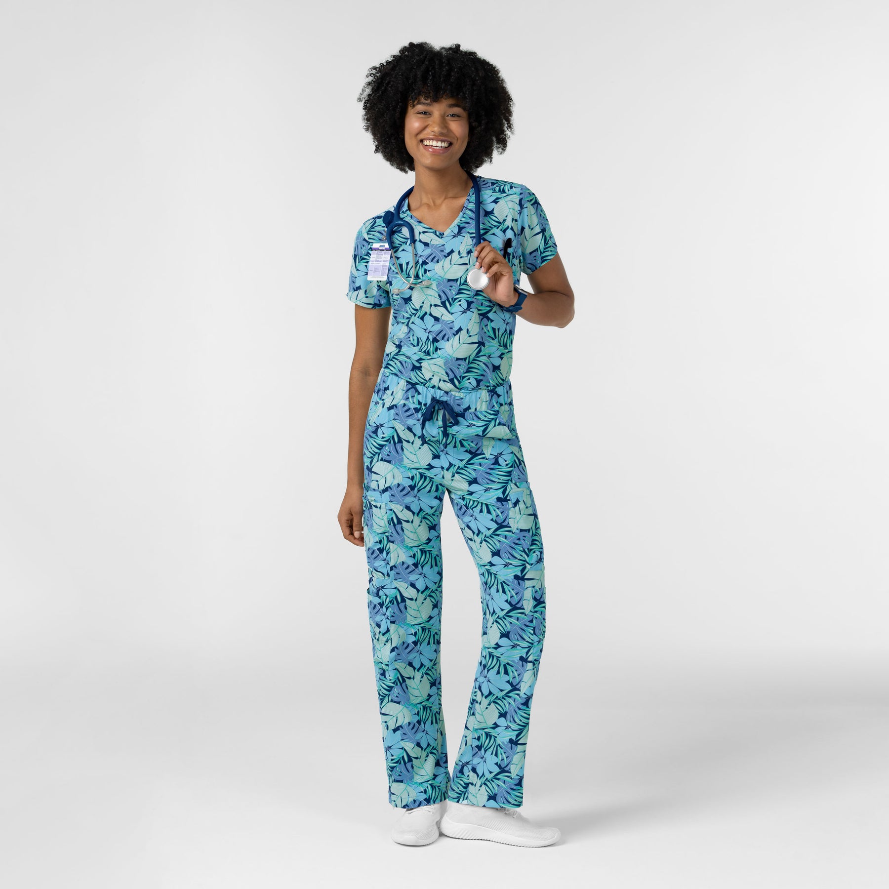 Women Printed Double Cargo Scrub Pant - Breezy Palms printed scrub set