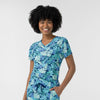 Women's 1-Pocket Tuck-in Print Scrub Top - Breezy Palms neckline