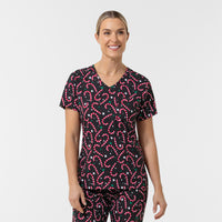 Women's 1-Pocket Tuck-in Print Scrub Top - Christmas Scrubs