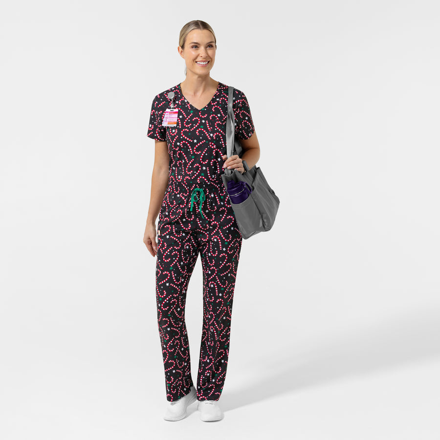 Women's Bootcut Print Scrub Pant - Merry and Minty Black
