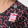 Women's 1-Pocket Tuck-in Print Scrub Top - Christmas Scrubs badge loop