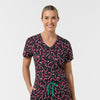 Women's 1-Pocket Tuck-in Print Scrub Top - Christmas Scrubs tucked in