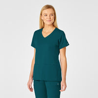 PRO Women's 4 Pocket Wrap Scrub Top Caribbean Blue side view