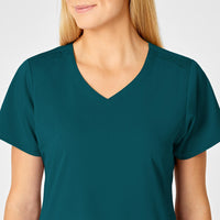 PRO Women's 4 Pocket Wrap Scrub Top Caribbean Blue front detail