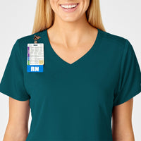 PRO Women's 4 Pocket Wrap Scrub Top Caribbean Blue side detail 1