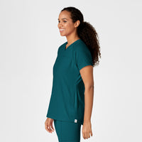 RENEW Women's Yoga V-Neck Scrub Top Caribbean Blue side view