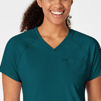 RENEW Women's Yoga V-Neck Scrub Top Caribbean Blue front detail