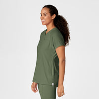 RENEW Women's Yoga V-Neck Scrub Top Olive side view