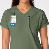 RENEW Women's Yoga V-Neck Scrub Top Olive side detail 1