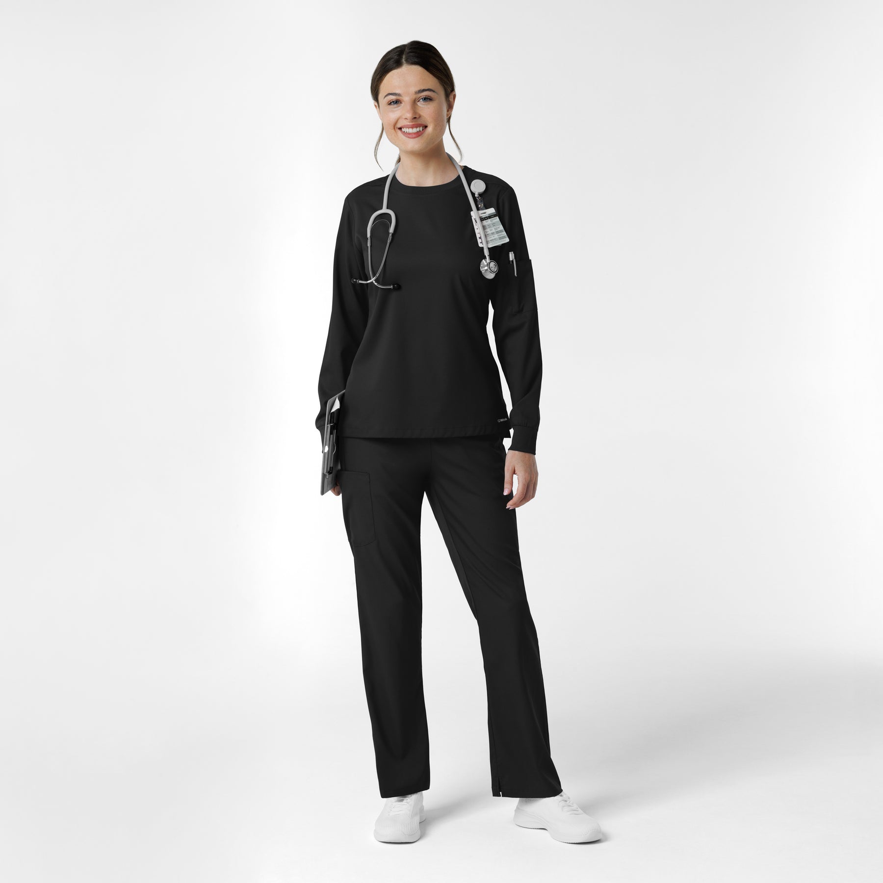Boundless Women's Classic Long Sleeve Scrub Top - Black scrub set