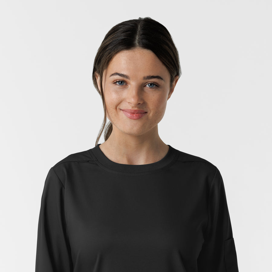 Boundless Women's Classic Long Sleeve Scrub Top - Black crew neck 