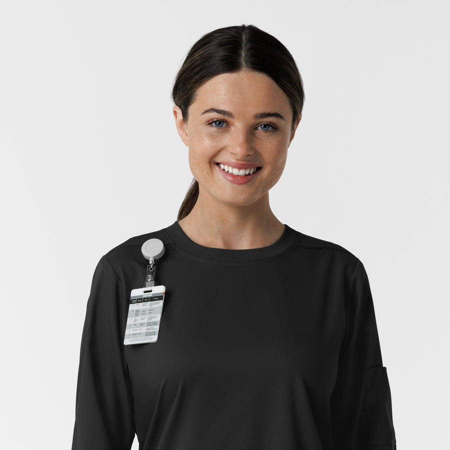 Boundless Women's Classic Long Sleeve Scrub Top - Black badge loop