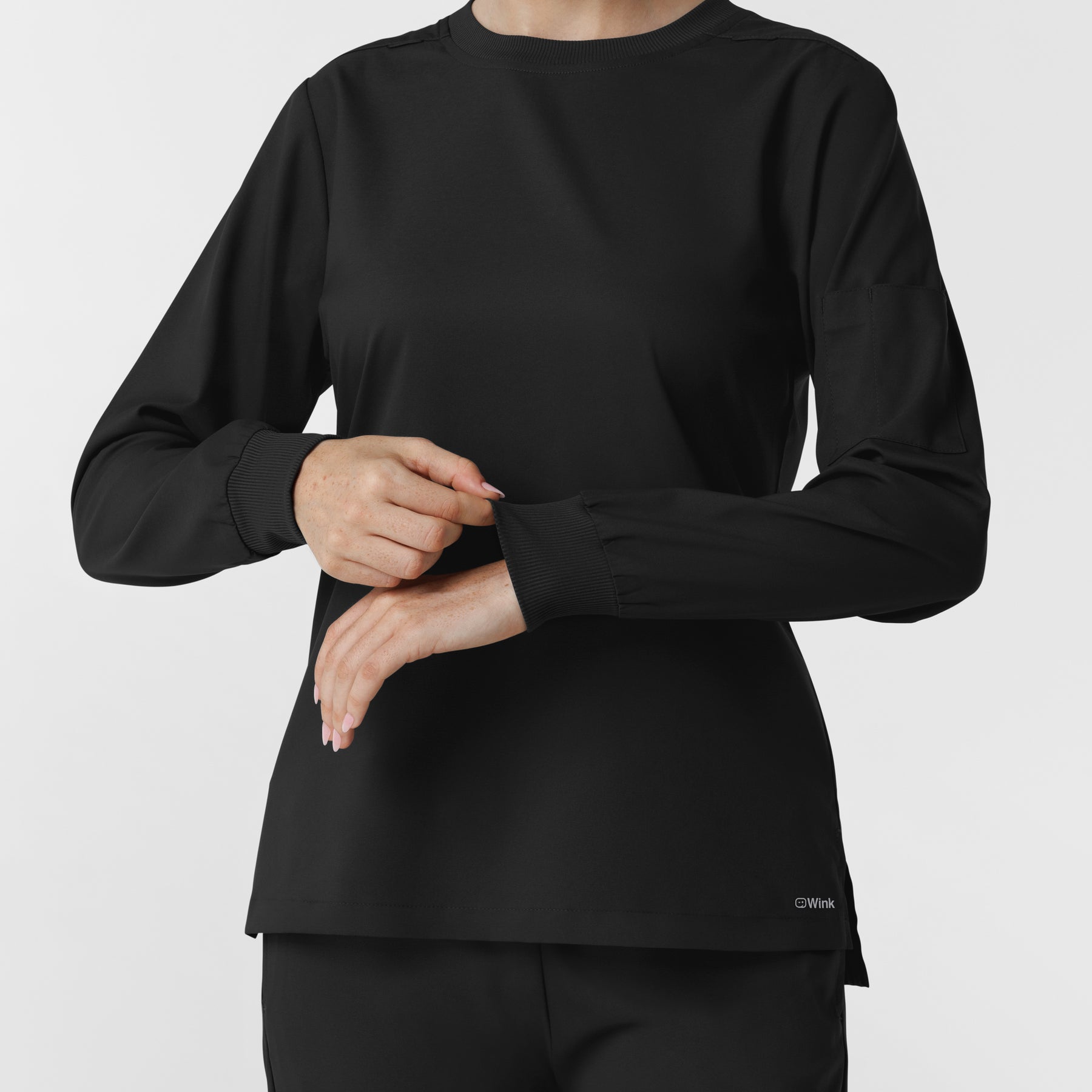 Boundless Women's Classic Long Sleeve Scrub Top - Black rib knit cuffs