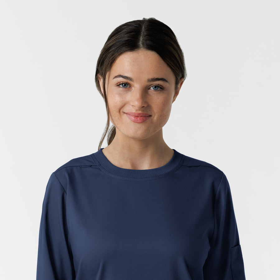 Boundless Women's Classic Long Sleeve Scrub Top - Navy crew neck