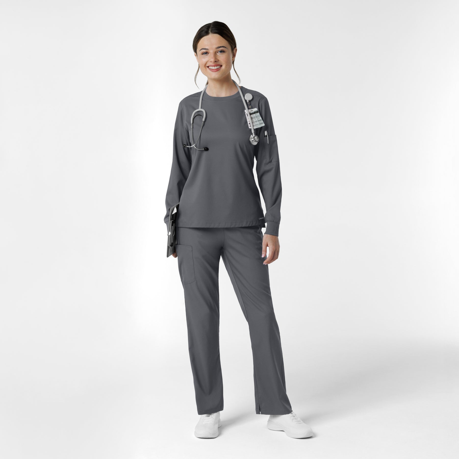 Boundless Women's Classic Long Sleeve Scrub Top - Pewter scrub set