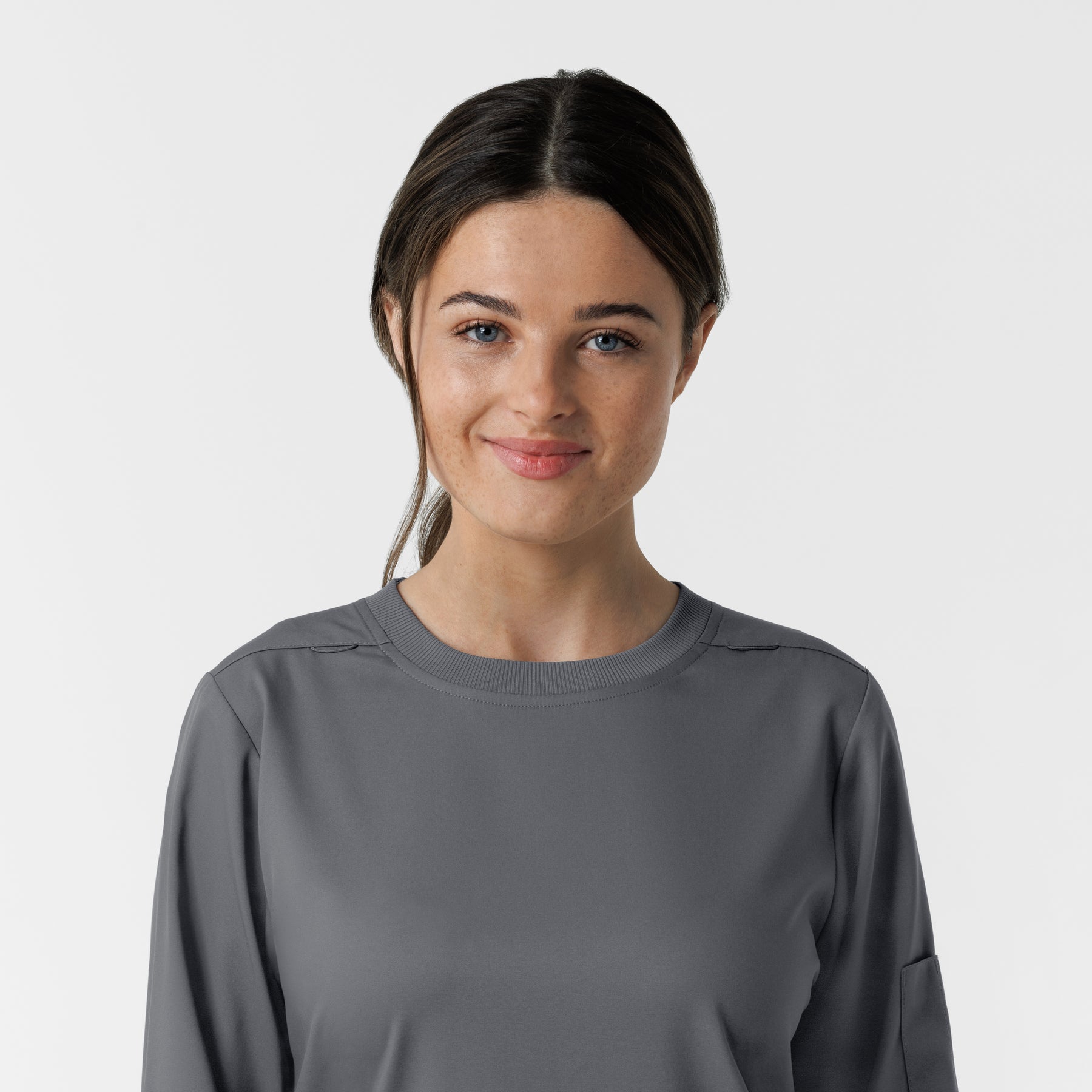 Boundless Women's Classic Long Sleeve Scrub Top - Pewter crew neck