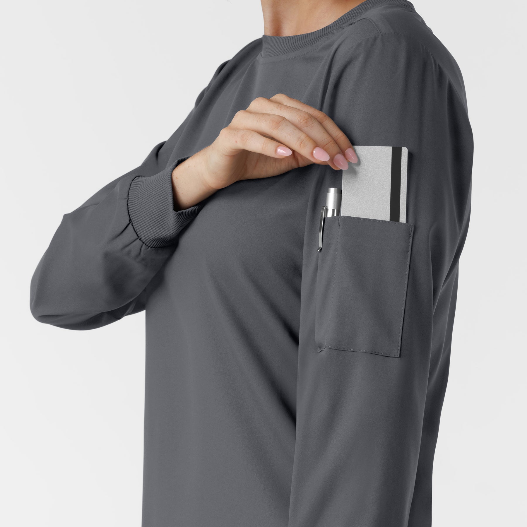 Boundless Women's Classic Long Sleeve Scrub Top - Pewter sleeve pocket
