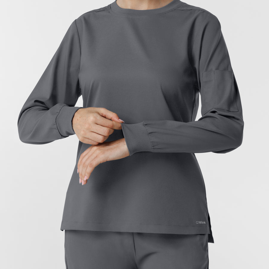 Boundless Women's Classic Long Sleeve Scrub Top - Pewter rib knit cuffs