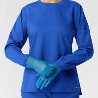 Boundless Women's Classic Long Sleeve Scrub Top - Royal rib knit cuffs with gloves