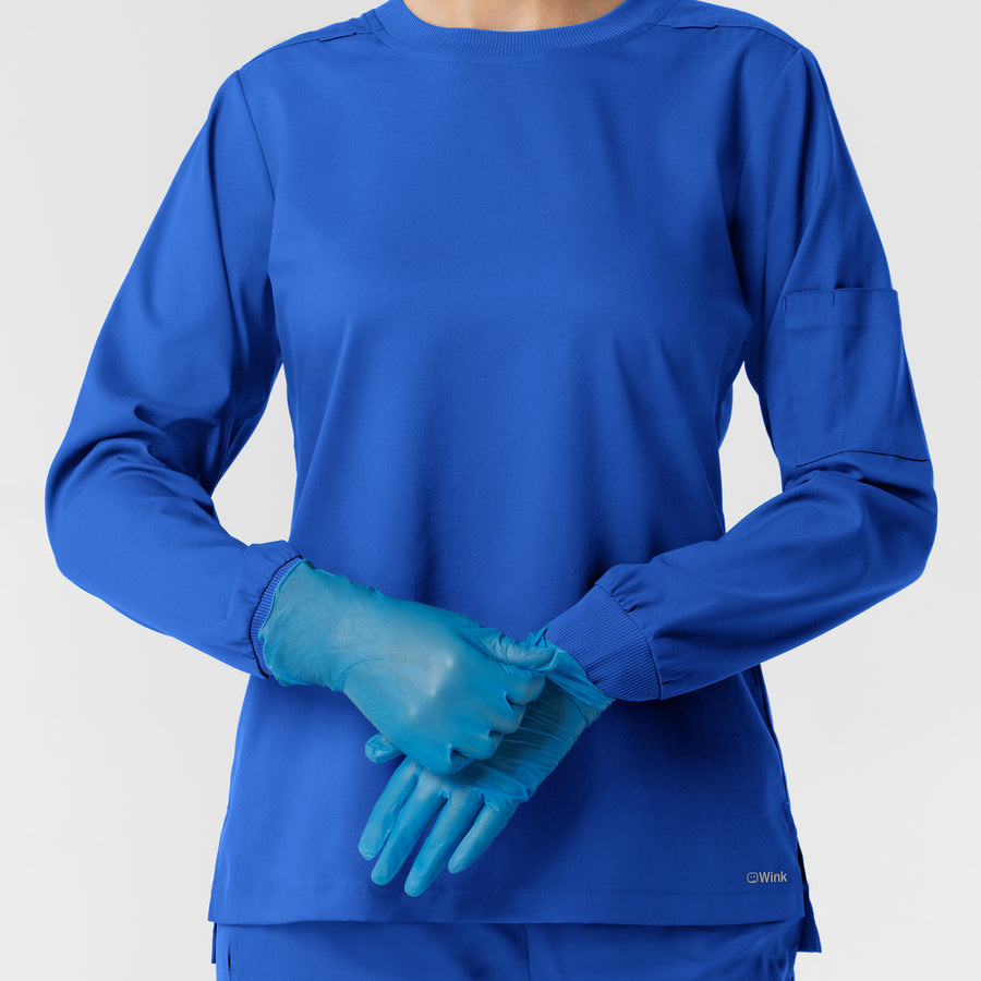 Boundless Women's Classic Long Sleeve Scrub Top - Royal rib knit cuffs with gloves