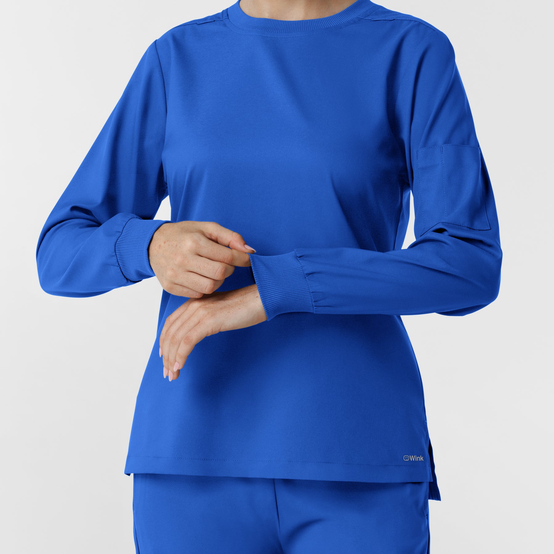 Boundless Women's Classic Long Sleeve Scrub Top - Royal rib knit cuffs