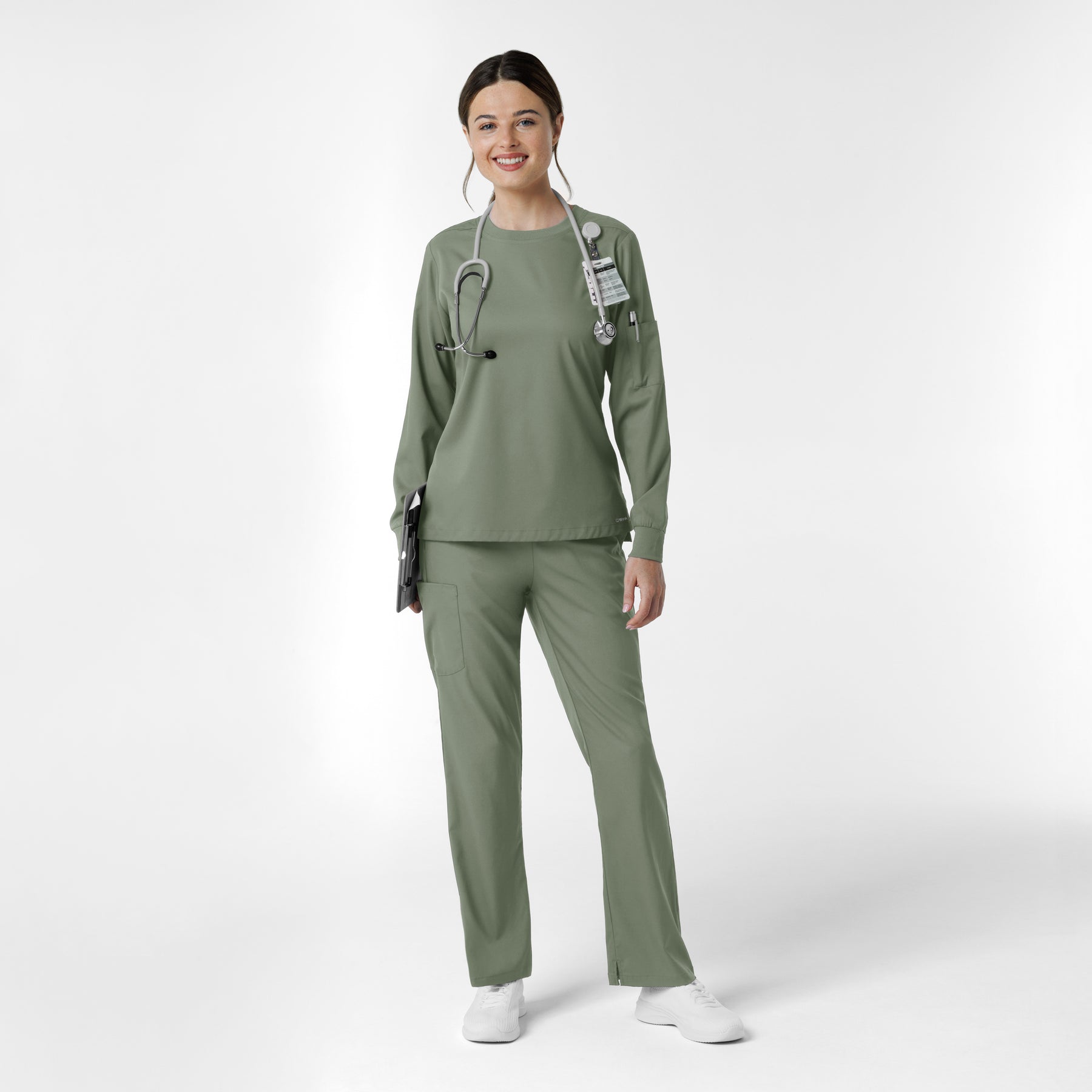 Boundless Women's Classic Long Sleeve Scrub Top - Sage scrub set