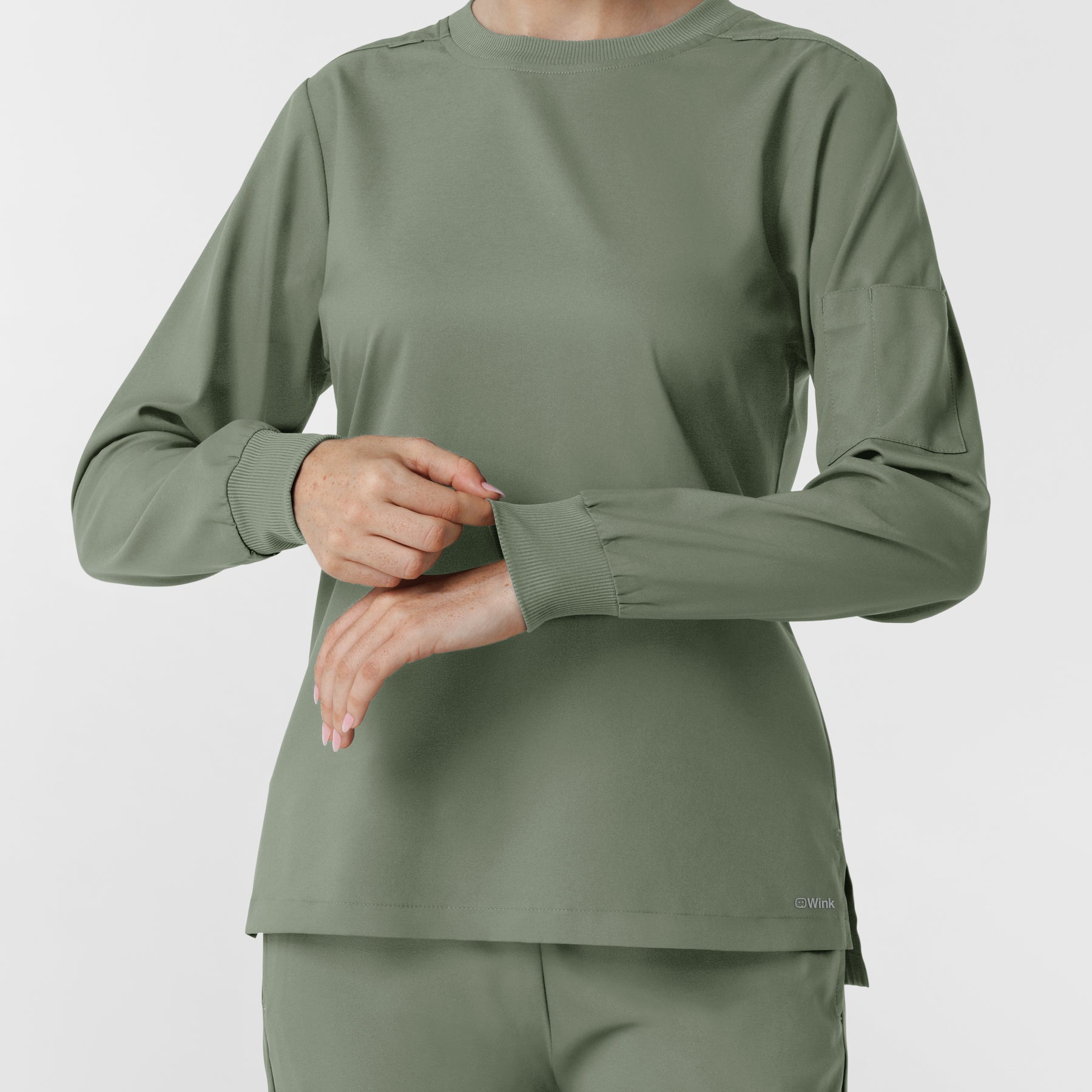 Boundless Women's Classic Long Sleeve Scrub Top - Sage rib knit cuffs