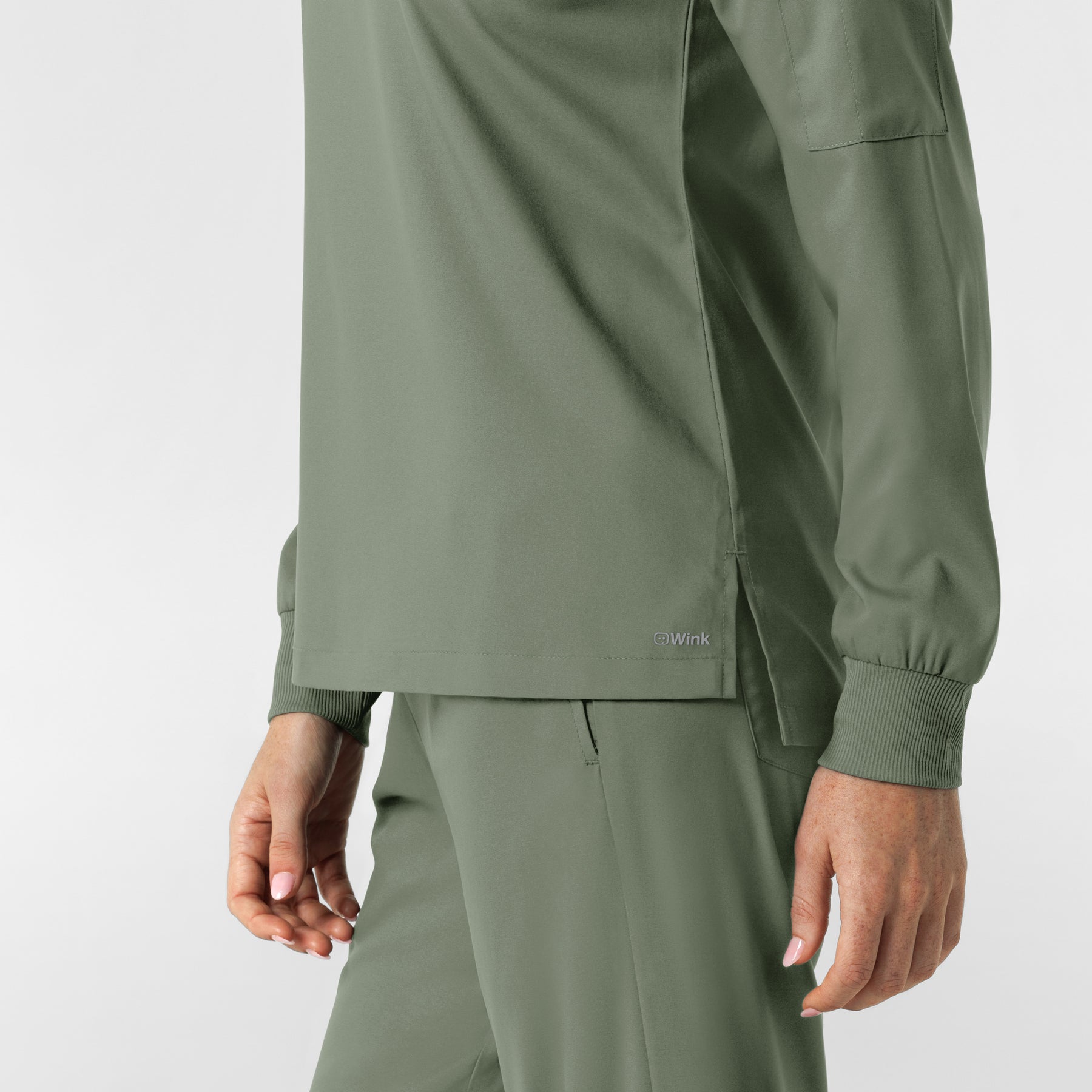 Boundless Women's Classic Long Sleeve Scrub Top - Sage hemline