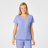 W123 Women's Flex Back Stylized V-Neck Scrub Top Ceil Blue