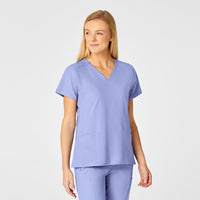 W123 Women's Flex Back Stylized V-Neck Scrub Top Ceil Blue side view