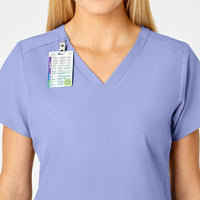 W123 Women's Flex Back Stylized V-Neck Scrub Top Ceil Blue side detail 1