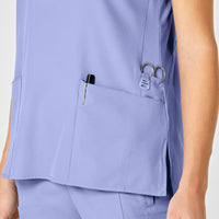 W123 Women's Flex Back Stylized V-Neck Scrub Top Ceil Blue side detail 2